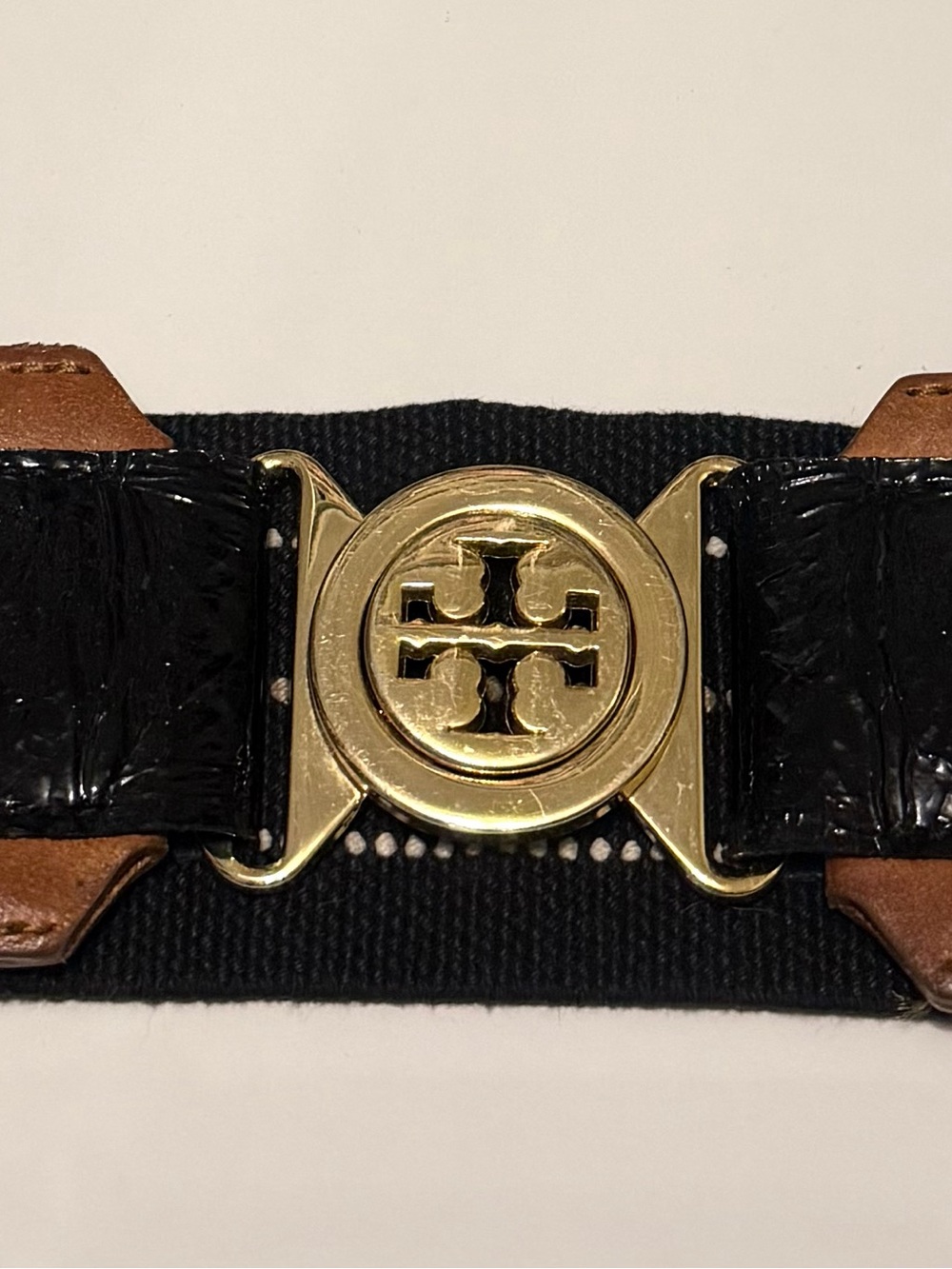 Tory Burch Black Strap with Gold Logo Buckle Belt